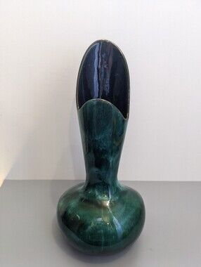 Blue Mountain Pottery Vase 12 Inch 1960s 1970s Green Blue Drip Glaze Canada